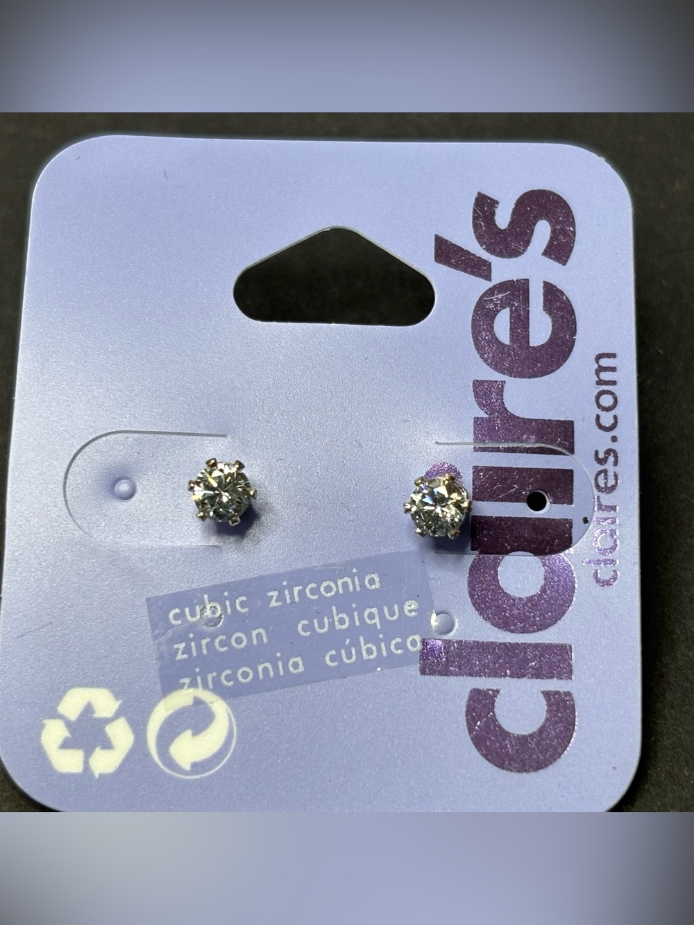 Claire's Sparkling Clear CZ Stud Earrings - Silver